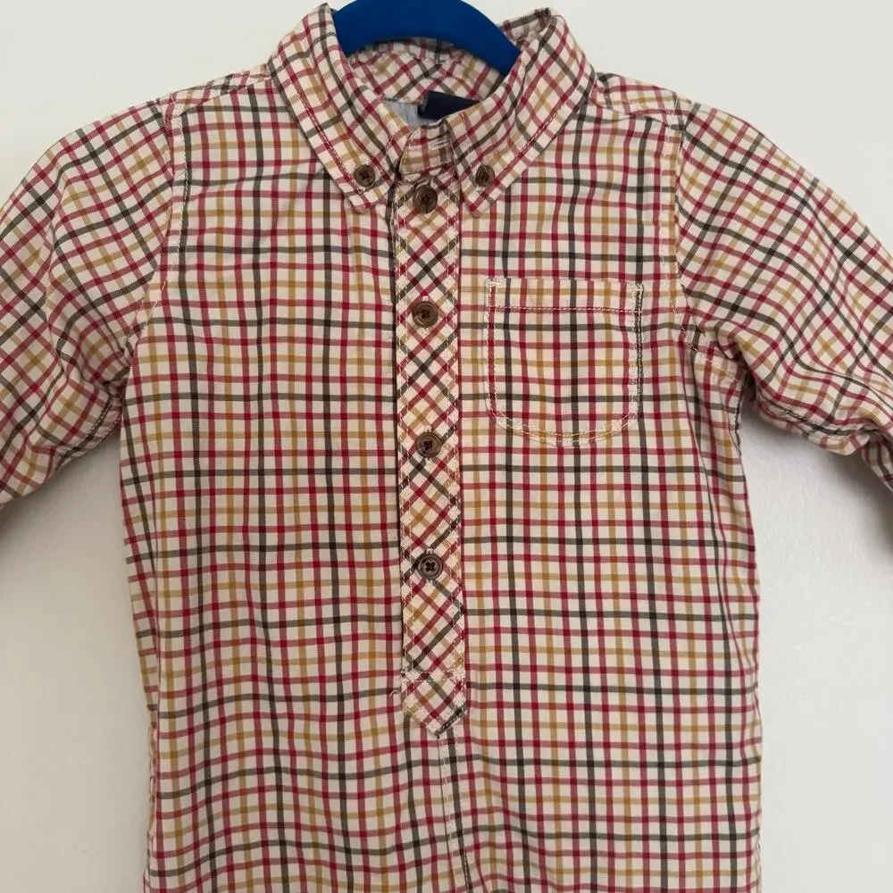 Baby Gap Plaid Romper featuring Button Down Collar